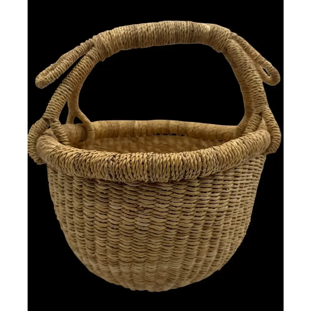 Handmade Bolga Basket Ghana Garden Small Herb Gathering Woven Elephant Grass 9